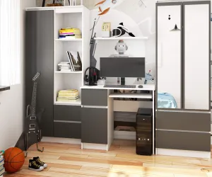 Ak furniture Písací stôl PIKSEL 90 cm biely/grafitovo sivý ľavý