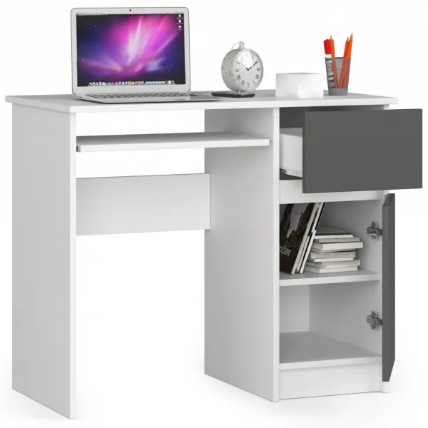 Ak furniture Psací stůl PIKSEL 90 cm bílý/grafitově šedý pravý