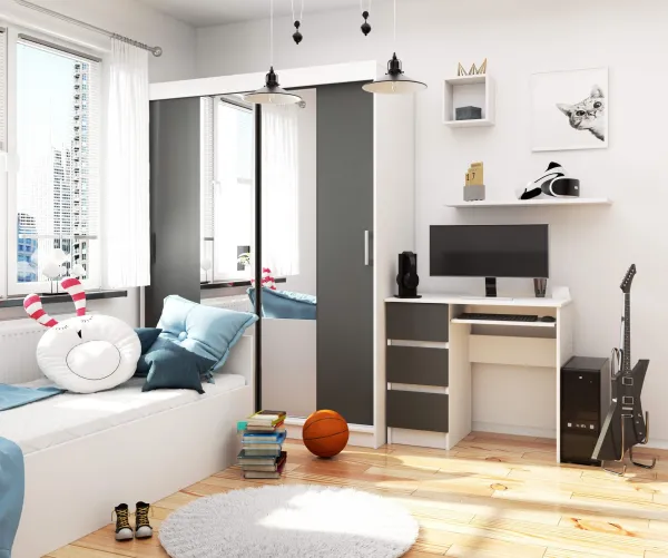 Ak furniture Psací stůl A-6 90 cm bílý/grafitově šedý levý