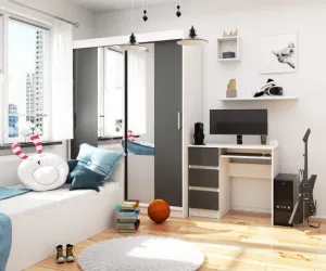 Ak furniture Psací stůl A-6 90 cm bílý/grafitově šedý levý
