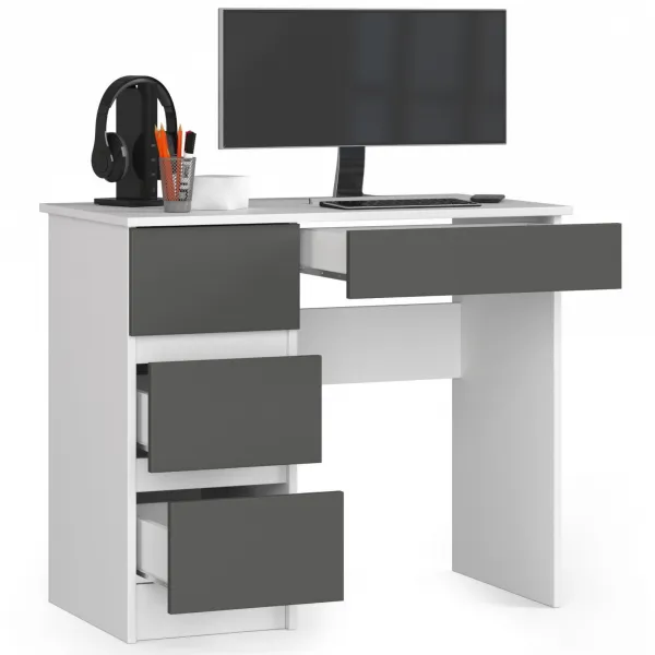 Ak furniture Písací stôl A-7 90 cm bílý/šedý levý