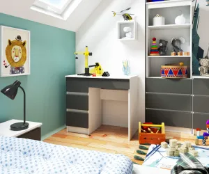 Ak furniture Písací stôl A-7 90 cm bílý/šedý levý