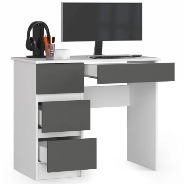 Ak furniture Písací stôl A-7 90 cm bílý/šedý levý