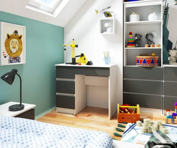 Ak furniture Písací stôl A-7 90 cm bílý/šedý levý