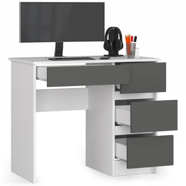 Ak furniture Písací stôl A-7 90 cm bílý/šedý pravý