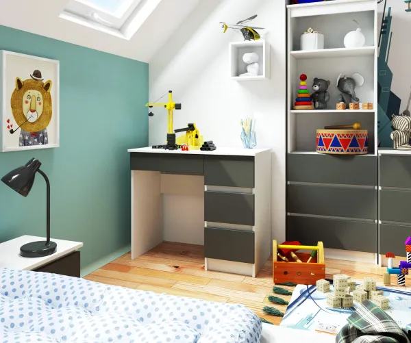 Ak furniture Písací stôl A-7 90 cm bílý/šedý pravý