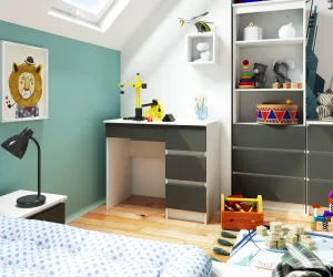 Ak furniture Písací stôl A-7 90 cm bílý/šedý pravý