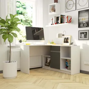 Ak furniture Rohový psací stůl B-17 s komodou bílý/grafitově šedý