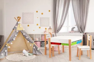 Drevený nábytok pre deti set stôl + 2 stoličky