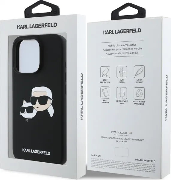 Karl Lagerfeld Liquid Silikónový K&CH MagSafe kryt pre Apple iPhone 16 Pro Max, Karl Lagerfeld, Čierny
