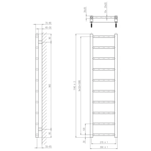 SAPHO - METRO LIGHT vykurovacie teleso 300x1140 chróm IR444R