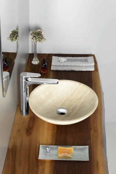 SAPHO - BLOK 1 kamenné umývadlo Ø 40 cm, leštený béžový travertin 2401-01