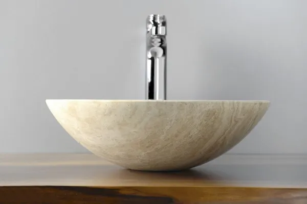 SAPHO - BLOK 1 kamenné umývadlo Ø 40 cm, leštený béžový travertin 2401-01