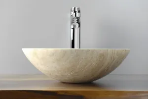 SAPHO - BLOK 1 kamenné umývadlo Ø 40 cm, leštený béžový travertin 2401-01