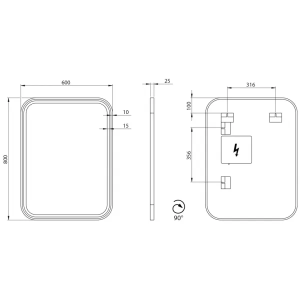 SAPHO - CETIS zrkadlo s LED osvetlením 60x80cm, čierna mat CT080