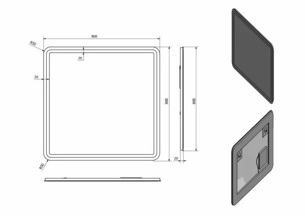 SAPHO - Zrkadlo NYX s LED osvetlením 800x800 NY080