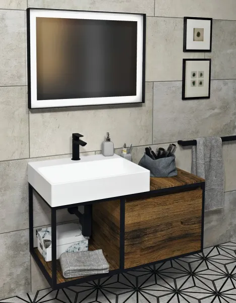 SAPHO - SORT zrkadlo s LED osvetlením 100x70cm, čierna mat ST100