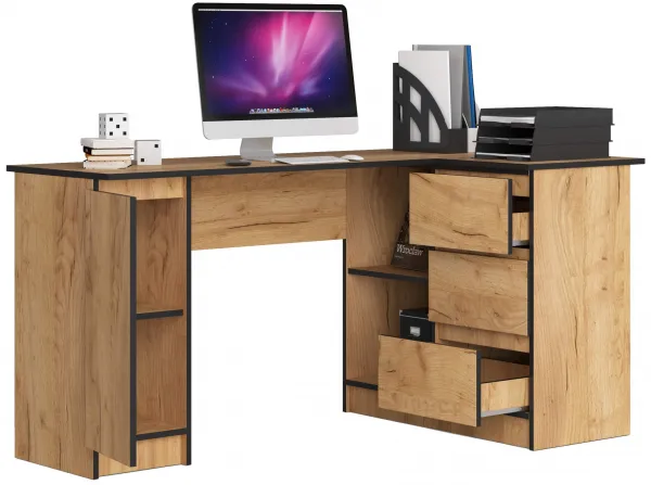 Ak furniture Rohový písací stôl B20 155 cm dub craft zlatý pravý