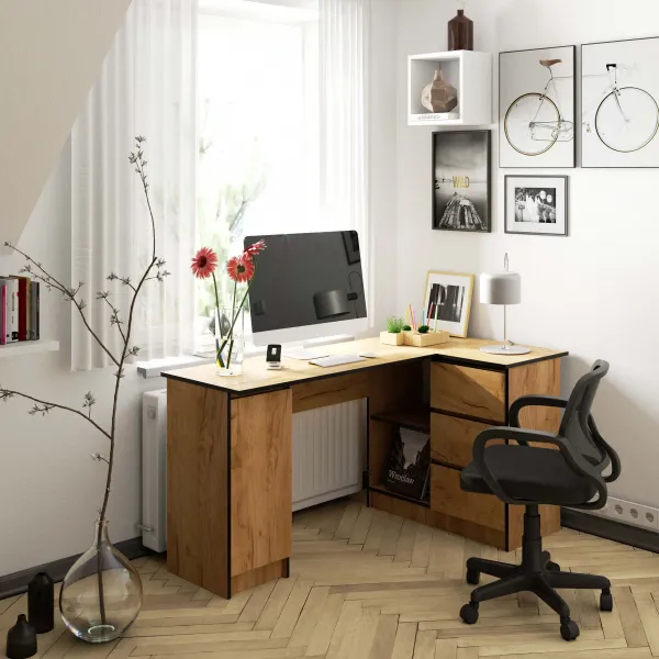 Ak furniture Rohový písací stôl B20 155 cm dub craft zlatý pravý