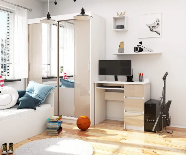 Ak furniture Písací stôl A-6 90 cm biely/cappuccino pravý