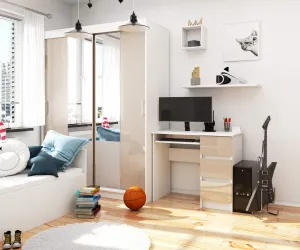 Ak furniture Písací stôl A-6 90 cm biely/cappuccino pravý