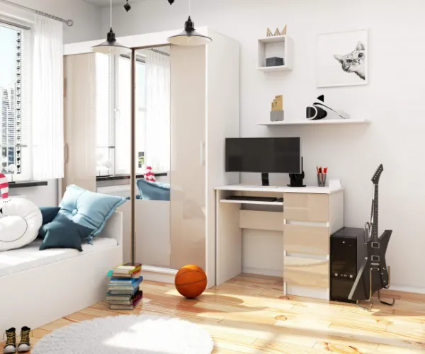 Ak furniture Písací stôl A-6 90 cm biely/cappuccino pravý