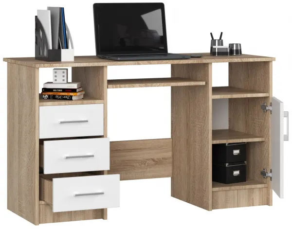 Ak furniture Volně stojící psací stůl Ana 124 cm dub sonoma/bílý