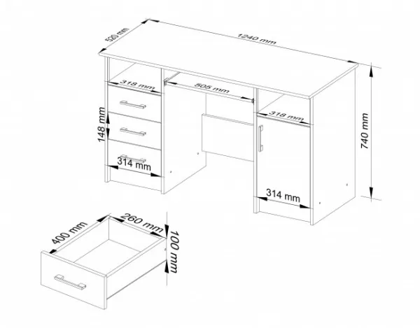 Ak furniture Volně stojící psací stůl Ana 124 cm bílý/grafitově šedý
