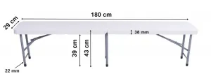 Skladacia lavica pre stravovanie 180 cm biela