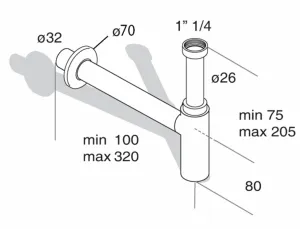 Omp Tea Omp Tea, MINITOTI umývadlový sifón 5/4"-32mm, čierna matná, 510.135.5.X