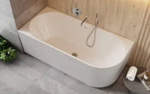 BESCO - Voľne stojaca vaňa DENAYA biela, sifón so štrbinovým prepadom - Farba - Biela, Farba sifónu - Čierna, Rozmer vane - 150 × 75 cm, Spôsob prevedenia - Ľavé VANDENA150LB
