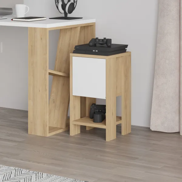 Nočný stolík Houseland EMA dub safírový/biely