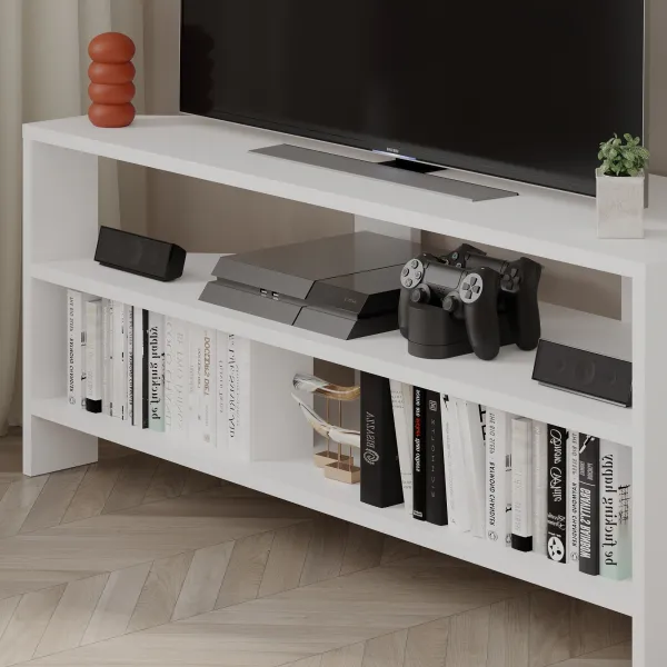 Rohový TV stolík Houseland Thales biely
