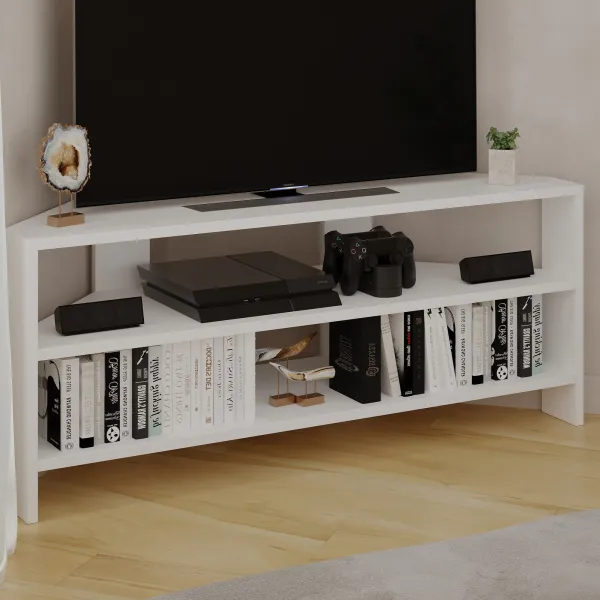 Rohový TV stolík Houseland Thales biely