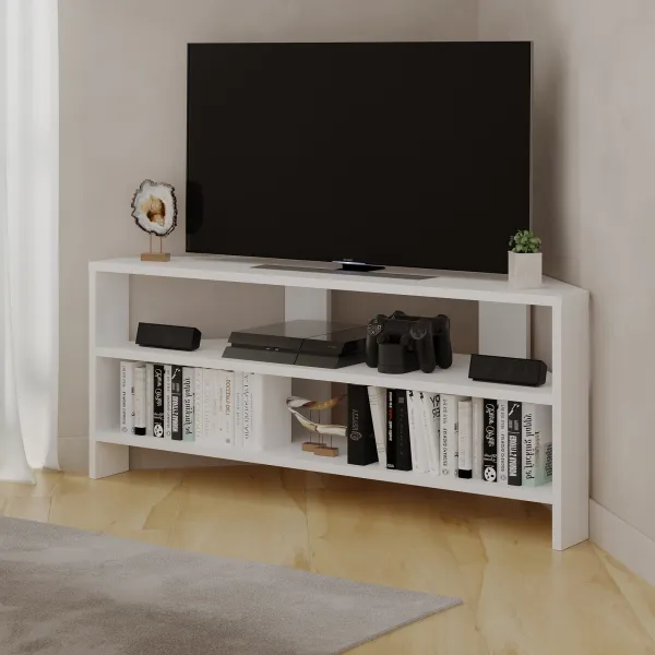 Rohový TV stolík Houseland Thales biely