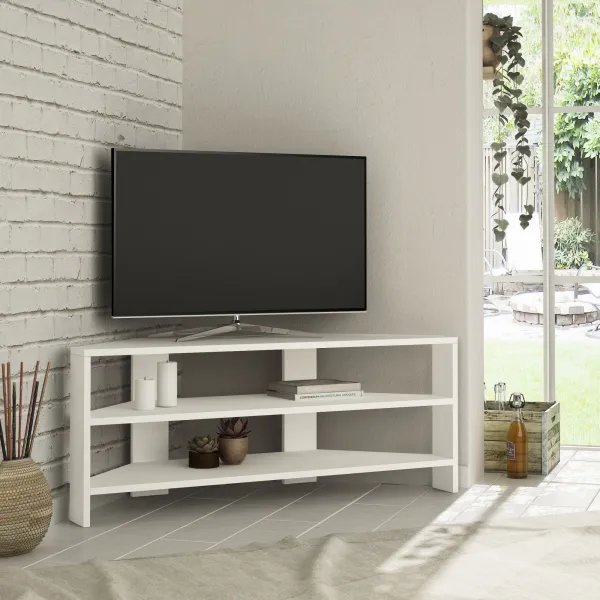 Rohový TV stolík Houseland Thales biely