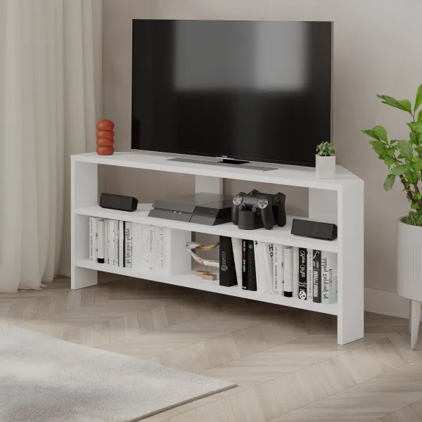 Rohový TV stolík Houseland Thales biely