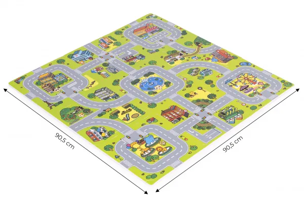 Veľká penová podložka EVA pre deti Mesto 90,5x90,5 cm 21 ks