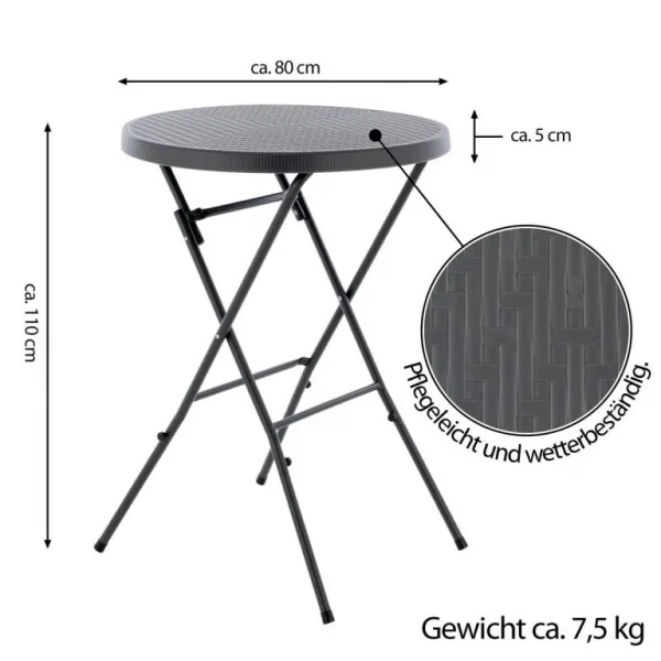 Garthen 71007 Skladací vysoký stôl - sivý