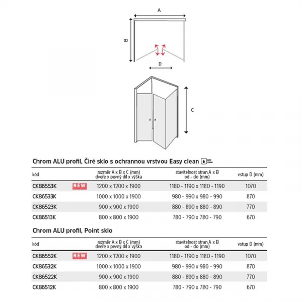 MEREO - Sprchový kút, LIMA, štvorec, 100 cm, chróm ALU, sklo Point, dvere lietacie CK86532K