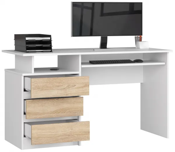 Ak furniture Volně stojící psací stůl CLP 135 cm bílý/dub sonoma