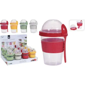 EH Hrnček na jogurt s lyžičkou, 600 ml, plast, mix farieb