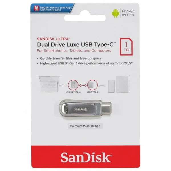 SanDisk Flash disk 1TB Ultra Dual Drive Luxe USB 3.1 Typ C 150 MB/s