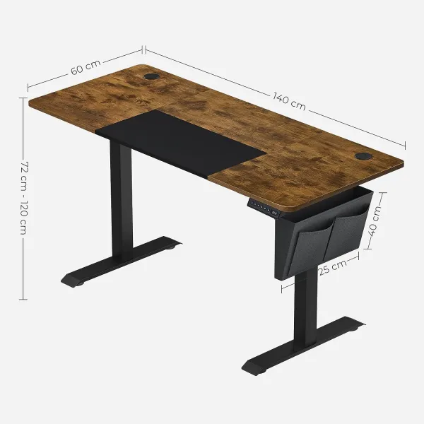 SONGMICS Písací stôl Vasagle Foral elektricky nastaviteľný 140 cm hnedý
