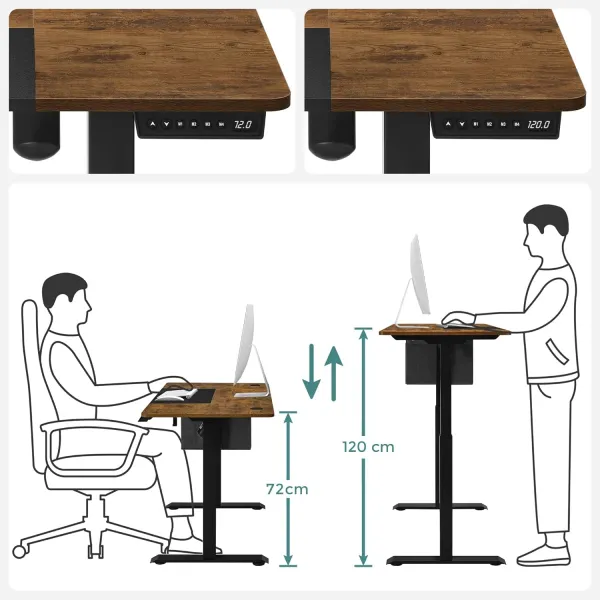 SONGMICS Písací stôl Vasagle Foral elektricky nastaviteľný 140 cm hnedý