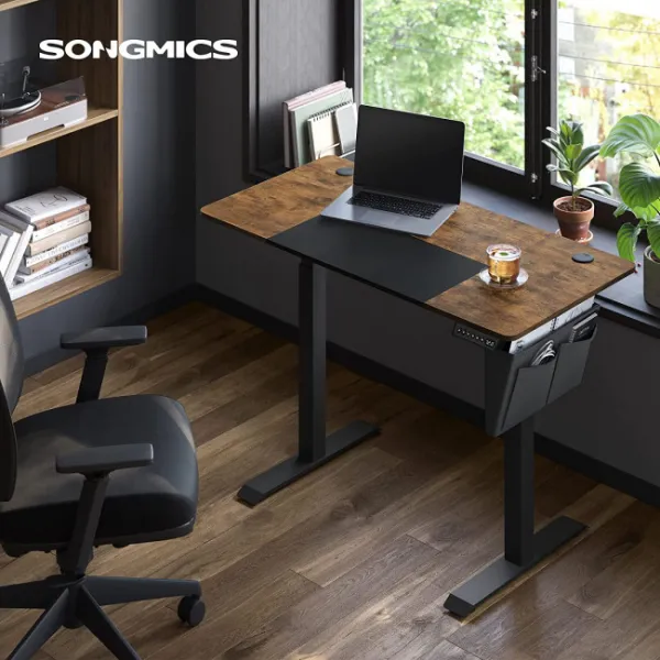 SONGMICS Elektrický rozkladací stôl 120 x 60 cm hnedý čierny