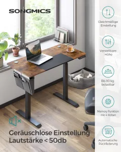 SONGMICS Elektrický rozkladací stôl 120 x 60 cm hnedý čierny