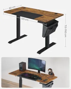 SONGMICS Elektrický rozkladací stôl 120 x 60 cm hnedý čierny