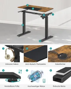 SONGMICS Elektrický rozkladací stôl 120 x 60 cm hnedý čierny