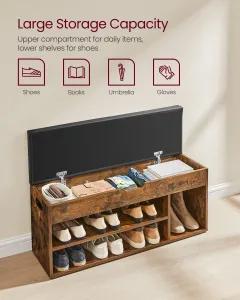 VASAGLE Sedací botník s úložným priestorom hnedý 100 x 44 x 30 cm
